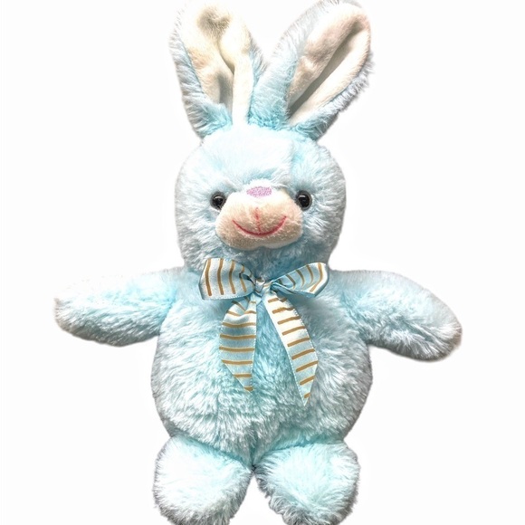 Dan Dee Blue Bunny Rabbit Brown Striped Bow Plush Stuffed Animal 10” Easter - Picture 1 of 8
